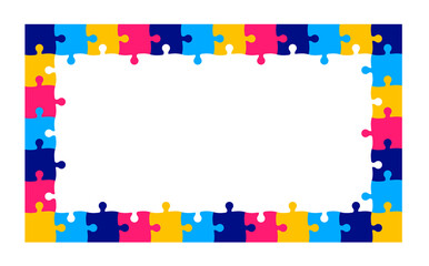 World autism awareness day autism puzzle piece frame png design template celebrated in 2 April. use to background, banner, card, greeting card, poster, book cover, placard, photo frame, template.