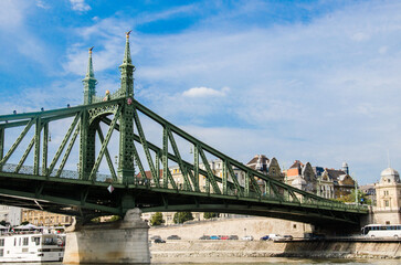 Obraz premium Budapest, Hungary, August 16, 2023. Liberty Bridge over Danube River in Budapest.