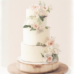 Fototapeta na wymiar Elegant Watercolor Wedding Cake Illustration