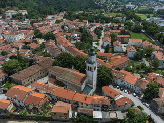 Fototapeta na wymiar Aerial View of Vipava Town, Slovenia. Red Roofs and Church