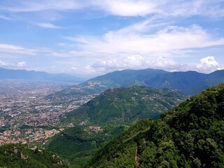 Fototapeta na wymiar View of the city of Bergamo from the mountain, Lombardy, Italy