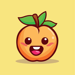 Cute peach cartoon with expression, fruit vector illustration
