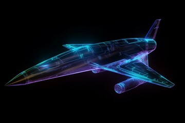 Fototapeta na wymiar holographic aircraft on black background. Generative AI