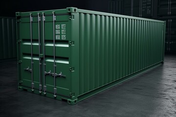 Green shipping container. 3D rendering. Generative AI