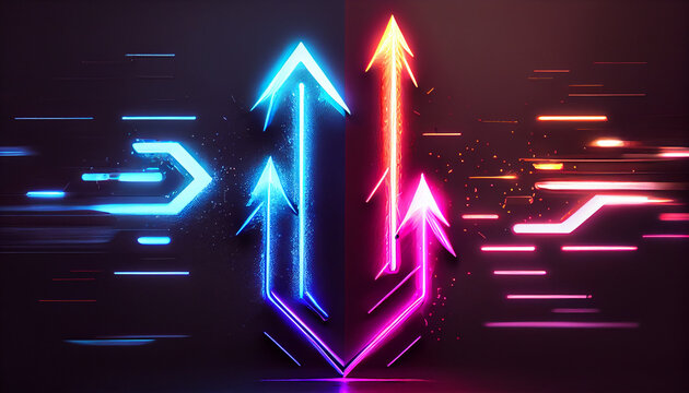 Design MOVE neon, arrow and lighting background, Ai generated image