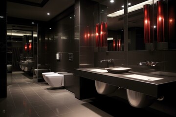 Contemporary restroom featuring a sleek style. Generative AI