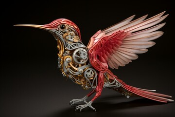 A magnified hummingbird showcasing intricate details. Generative AI