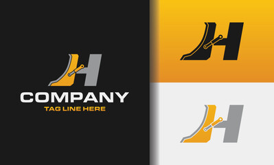 Letter H bulldozer heavy equipment logo vector. Loader logo vector for construction company. Vehicle equipment template vector illustration for your branding.   © Shenju