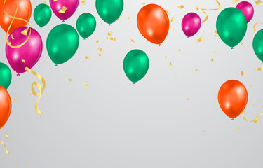 Celebration background with balloons and confetti. Vector illustration.