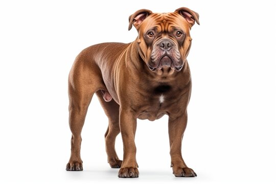 brown bully xl dog looking fierce isolated on white background
