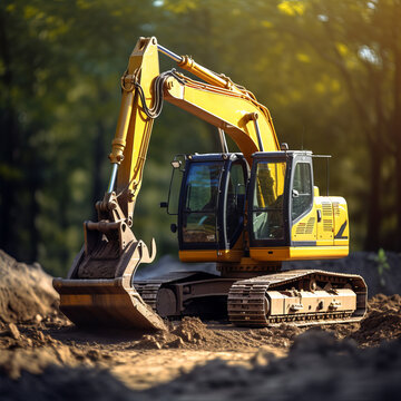 Heavy excavator digging. Excavator at work