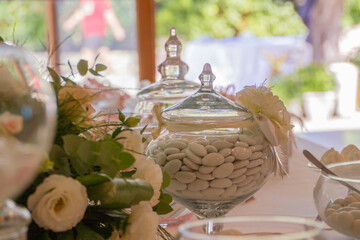 rative confectionery and flowers for celebrations, outside background in bokeh.