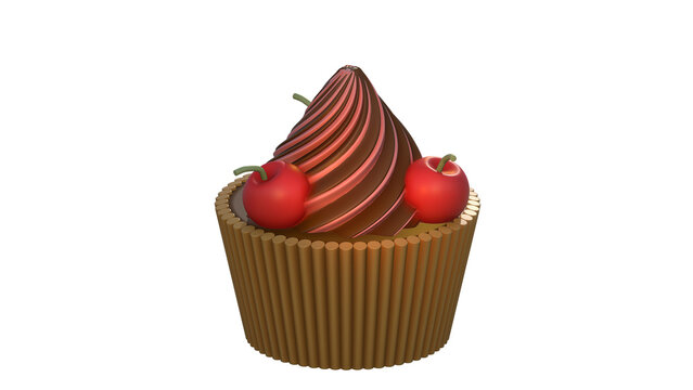 3D chocolate cupcake with 3 cherry 3 images each images different view made with nomad sculpt