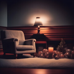 room with soft warm light desk lamp, soft chair for relaxation