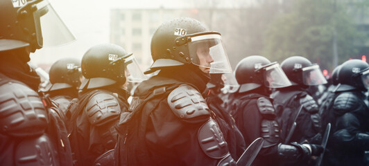 Riot Police during a people demonstration to disperse the crowd during the May Day labor march, a day of mobilization against  pension reform law and for social justice
