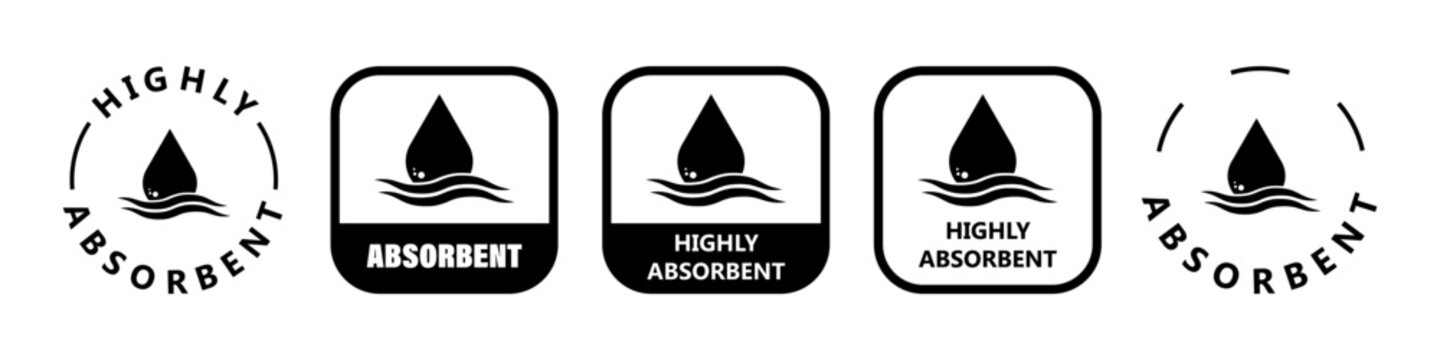 Highly Absorbent, set of vector stickers. Signs for diapers or gaskets.