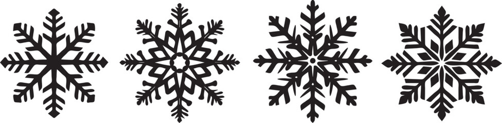 Set of silhouette snowflake icons collection isolated on white background.
