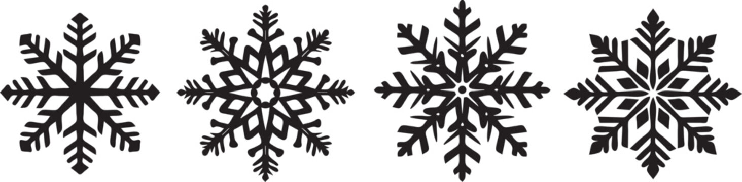 Set of silhouette snowflake icons collection isolated on white background.