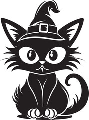 Halloween black cat Vector icon silhouette animal isolated on white background halloween Witch cat in hat