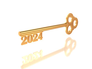 New Year 2024 Creative Design Concept with Key  - 3D Rendered Image	
