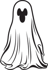 Vector Halloween concept, White ghost with black eyes, Cute cartoon spooky character, Holiday Silhouettes, Cute ghost icon isolated, Cartoon Ghosts, spooky 