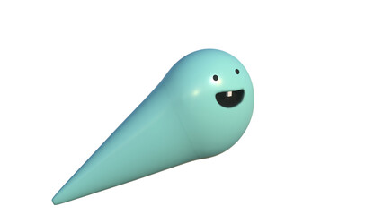 3D Character blue raindrop with face and one teeth from 3 view made with nomad sculpt 