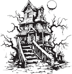 Haunted House Hand Drawn Sketch Vector Illustration Halloween element 