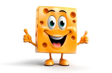 Cute happy cheese character. Funny food emoticon illustration