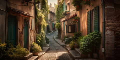 European charm a picturesque alleyway in a charming Europ generative AI