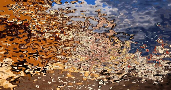 abstract seamless looping video background animated stained - watercolor stained liquid paint effect - color rusty red brown sky blue