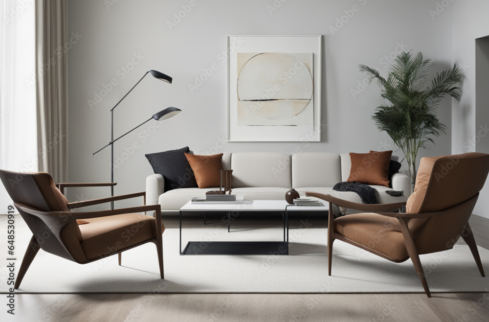 Wall mural minimalist living room with scandinavian design