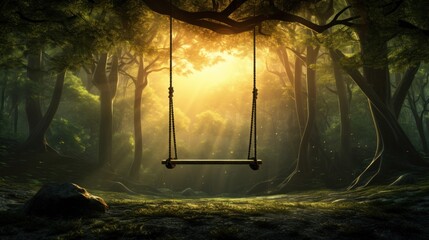 Swing hanging from a tree - obrazy, fototapety, plakaty
