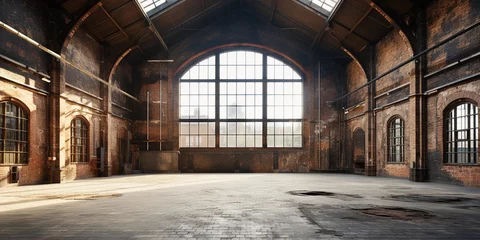 Foto op Aluminium Empty large and old factory building with large windows and sunrays © AdibaZR