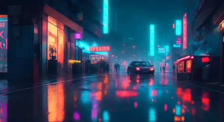 Poster Dynamic urban scene with rain and streets ,generative AI © arrowgfx