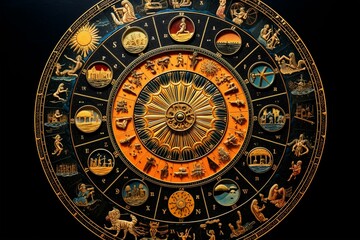 Fototapeta na wymiar An astrological wheel with all zodiac signs. Generative AI