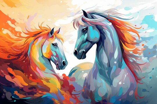 Abstract Background With Magical Horse - Mare And Stallion. Generative AI