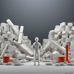 arafed man standing in front of a pile of white bricks Generative AI