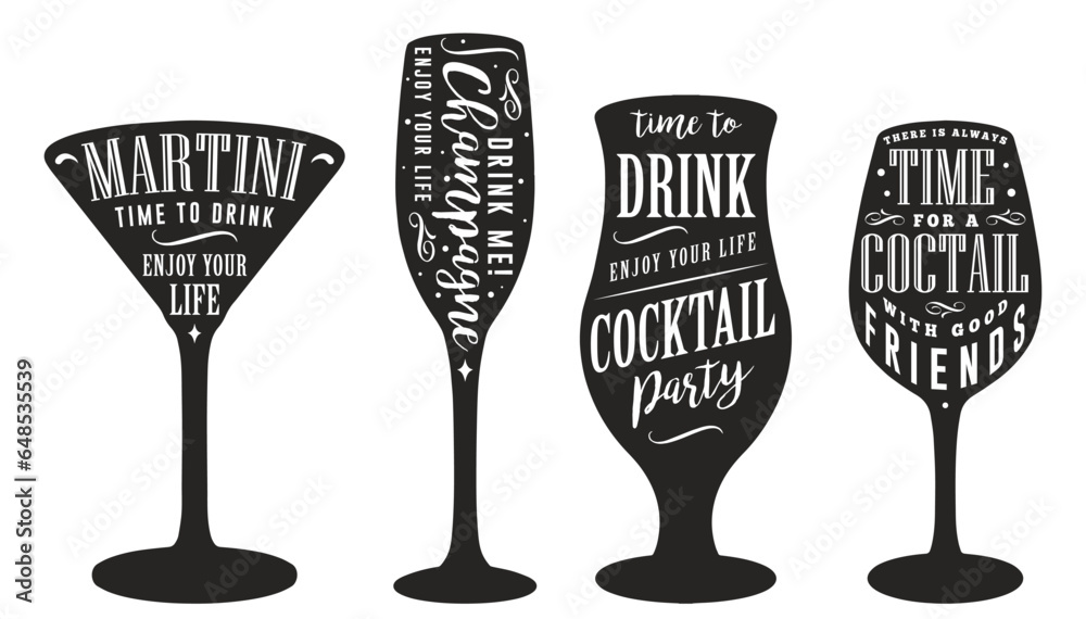 Sticker alcoholic drinks set emblems monochrome