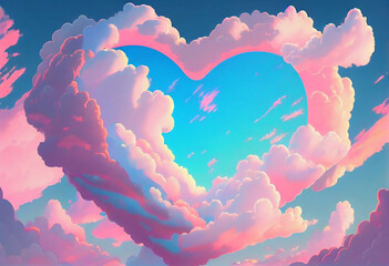 Clouds heart cloud sky background photos pink clouds blue sky pink clouds heart cloud with rainbow. Generative AI