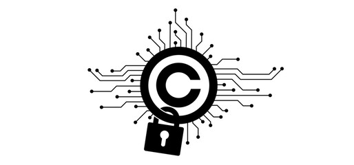 Copyright or C letter. Right of first publication. Copy right symbol. world copyright day. concept of legal education.. Register trademark copyright icon. Piracy, padlock sign. Pad lock privacy logo.