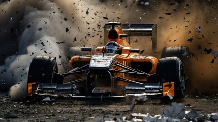 Destroyed Formula 1 sports car