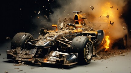 Destroyed Formula 1 sports car