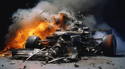 Rolgordijnen Destroyed Formula 1 sports car © BS.Production