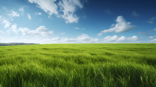 field of green grass stretching out into the distance wit two generative AI