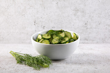 firscher Gurkensalat mit Dill im Studio fotografiert