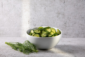 firscher Gurkensalat mit Dill im Studio fotografiert