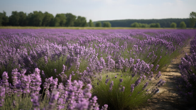 field of purple lavender plants in full bloom three generative AI