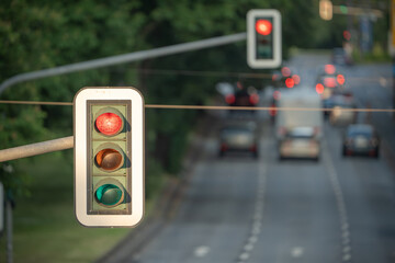 red traffic lights on the city street