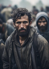 Fototapeta premium Humanity in Crisis: A Landscape of Hope and Struggle