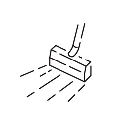 Industrial cleaning line icon and cleaner or worker. Carpet cleaning. Detergent. Best quality cleaning. Special stain remover. Industrial vacuum. Simple and Minimal